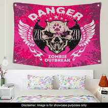 Zombi Apocalypse Emblem With Skull On Grunge Background Wall Art 123993549