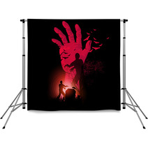 Zombie Night A Zombie Hand Rising Up With Zombies Walking Halloween Vector Illustration Backdrops 93451715