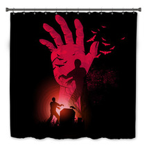 Zombie Night A Zombie Hand Rising Up With Zombies Walking Halloween Vector Illustration Bath Decor 93451715