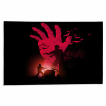Zombie Night A Zombie Hand Rising Up With Zombies Walking Halloween Vector Illustration Rugs 93451715