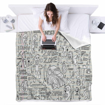 Zombie Undead Doodle Vector Illustration Set Blankets 46039980