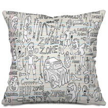 Zombie Undead Doodle Vector Illustration Set Pillows 46039980