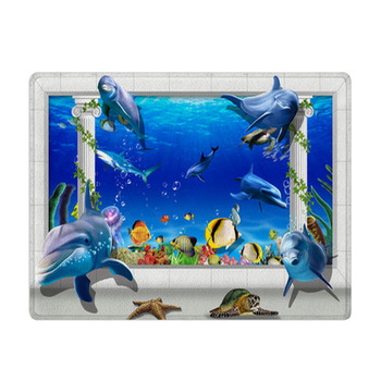 3d Illustration Wallpaper Under Sea Dolphin Bath Mat
