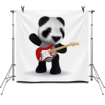 3d Panda Plays His Guitar Fleece Backdrop