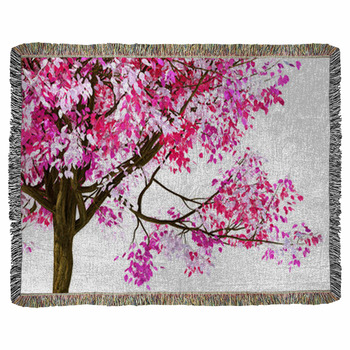 3d Render Image Of Pink Spring Tree Woven Throw Blanket