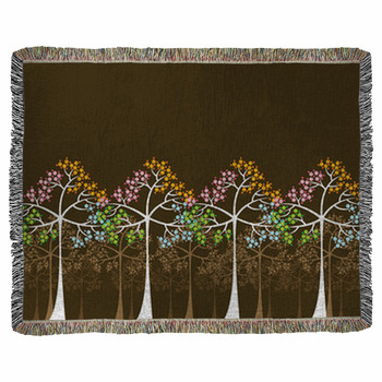 4 Seasons Trees On Brown  Woven Throw Blanket