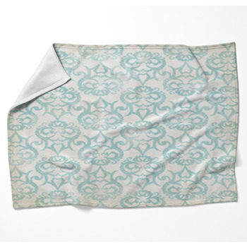 481 Blue White Damask Woven Throw Blanket