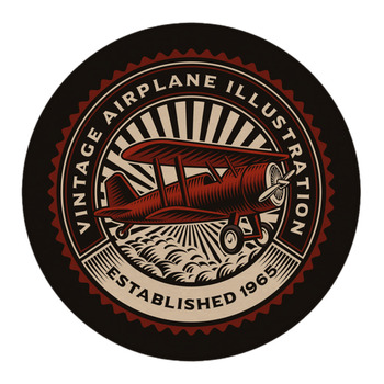 A Colorful Round Emblem With A Retro Airplane  Round Rug