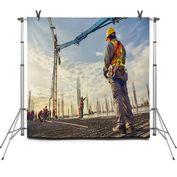 A Construction Worker Control A Pouring  Fleece Backdrop