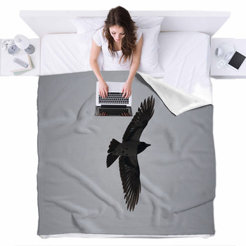 A Crow Flying In The Sky Fleece Bed Blanket