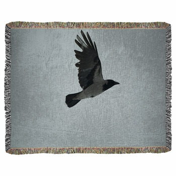 A Crow Flying In The Sky Woven Throw Blanket