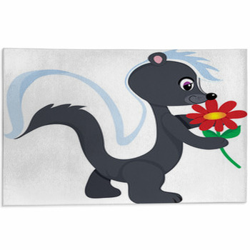 A Cute Little Skunk Holding A Red Flower. Area Rug