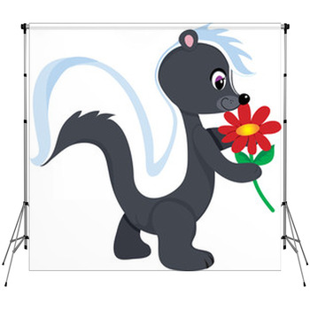A Cute Little Skunk Holding A Red Fleece Backdrop