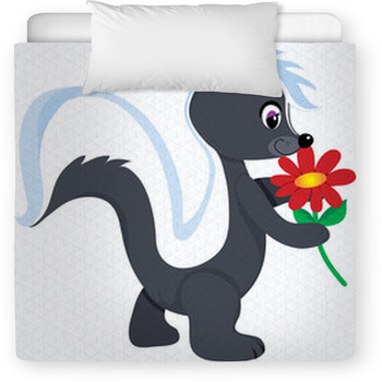 A Cute Little Skunk Holding A Red Toddler Comforter
