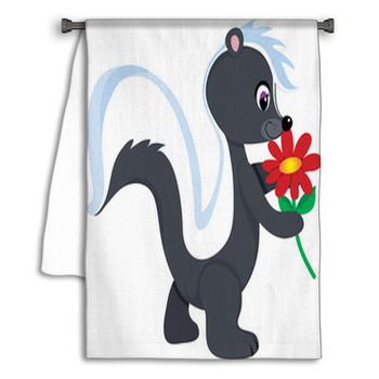 A Cute Little Skunk Holding A Red Flower. Towel