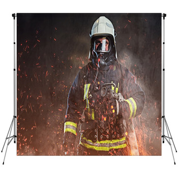 A Firefighter Dressed In A Uniform  Custom Size Backdrop