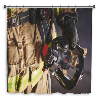 A Firefighter Holding An Oxygen Mask Shower Curtain