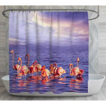 A Flock Of Beautiful Pink Flamingos Shower Curtain