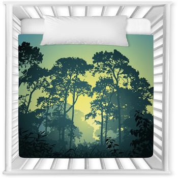 A Forest Landscape With Trees And Baby Crib Comforter