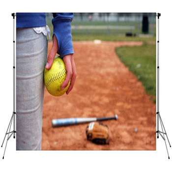 A Girl And Her Softball, Glove, And Bat Fleece Backdrop