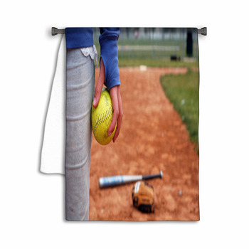 A Girl And Her Softball, Glove, And Bat Towel