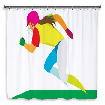 A Girl Is Softball Player Running Fast On  Shower Curtain