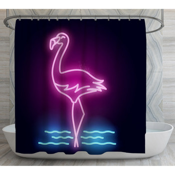 A Glowing Neon Tube Pink Flamingo Bird Shower Curtain