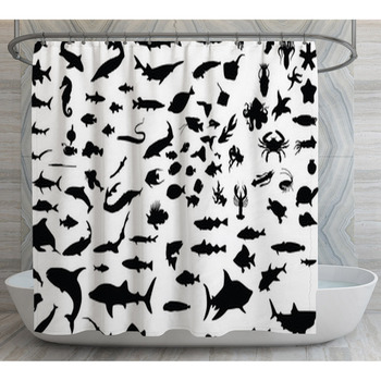 A Hundred Silhouettes Of Fish And Sea Shower Curtain