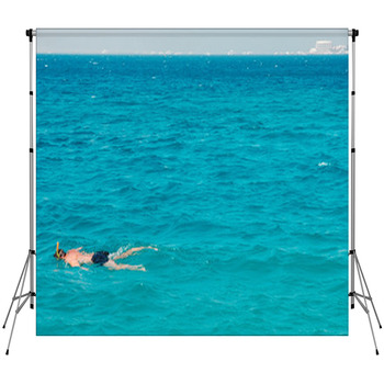 A Man Swims With A Mask Custom Size Backdrop