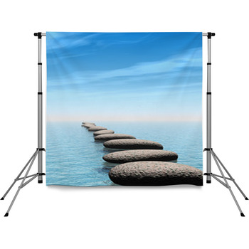 A Row Of Stones In Water Pole Pocket Backdrop