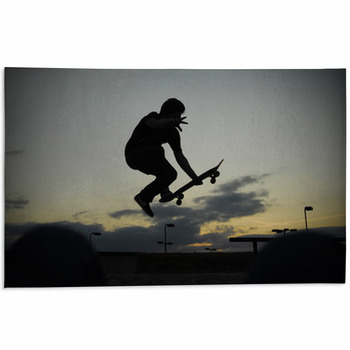 A Skateboarder Skates In A Skate Park. Area Rug