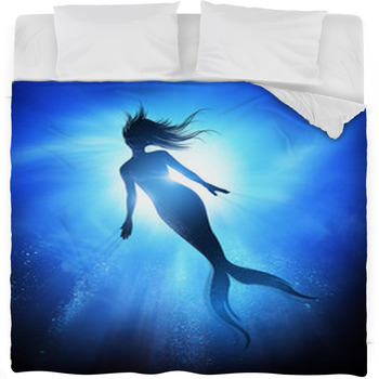 A Swimming Mermaid Silhouette With A  Fleece Bed Blanket