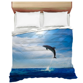 79x96 Luxury MEDIUM Weight Queen Blanket Blue Dolphins Swimming Ocean Sea ☀️NEW