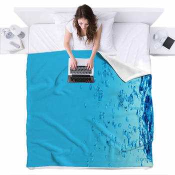 Abstract Blue Water Bubble Drops Fleece Bed Blanket
