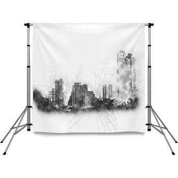 Abstract Building On Watercolor Pole Pocket Backdrop