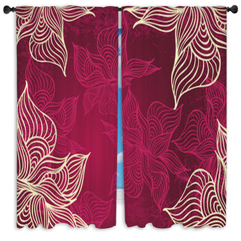 Burgundy Floral Drapes Window Treatments Black Out Custom Sizes