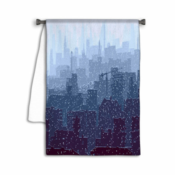 Abstract Illustration Of Big Snowy City. Towel