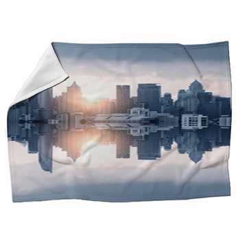 Abstract Modern City Skyline With Sunshine Fleece Blanket