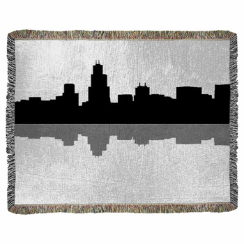 Abstract Night Chicago Skyline Woven Throw Blanket