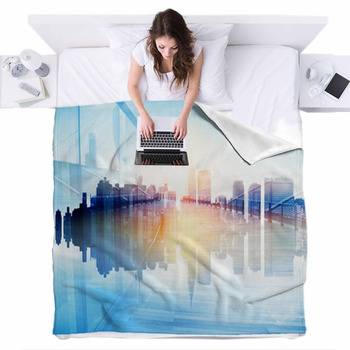 Abstract View Of Urban Scene And Fleece Bed Blanket