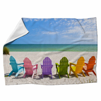 Adirondack Beach Chairs On A Sun Beach In  Fleece Blanket