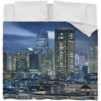 Aerial View Of Hong Kong City Fleece Bed Blanket