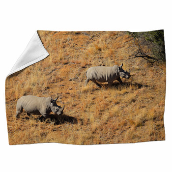 Aerial View Of White Rhinoceros Pair In Fleece Blanket