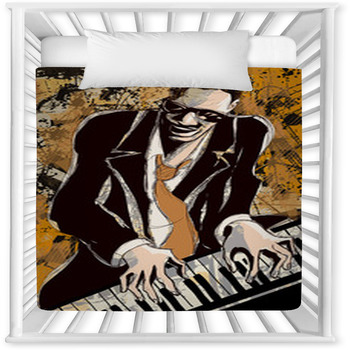 Afro American Jazz Pianist Baby Crib Comforter