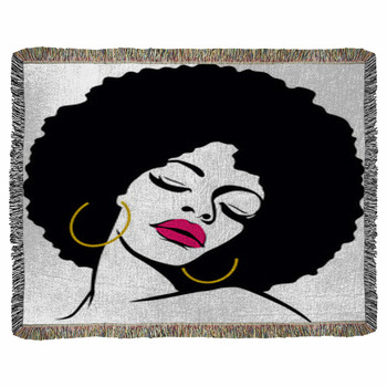 Afro Hair Hippie Woman Pop Art Woven Throw Blanket