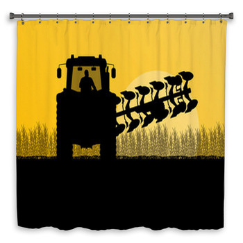 Agriculture Tractor Plowing The Land In Shower Curtain
