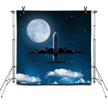 Aircraft On Night Sky With Moon Fleece Backdrop