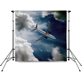 Airplane At Fly On The Sky With Pole Pocket Backdrop