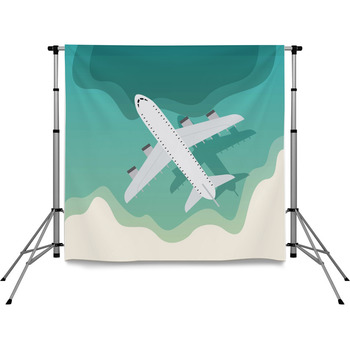 Airplane Flying Over Blue Ocean Pole Pocket Backdrop