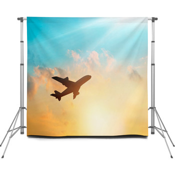 Airplane In The Clouds Sky In Custom Size Backdrop